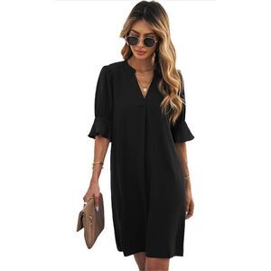 NEW SOLY HUX Notched V Neck Flounce Tunic Dress L